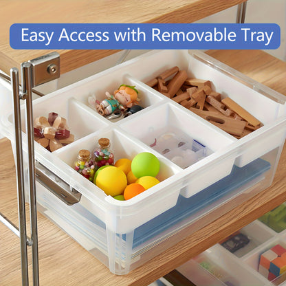 2pcs Portable Plastic Storage Boxes, Transparent Storage Bins with Detachable Tray, Perfect for Organizing Office Materials, Sewing Items, And Bathroom Essentials, Spacious Classroom Organization And Storage Containers