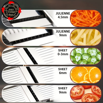 Professional Vegetable Slicer Stainless Steel Vegetable Slicer | Adjustable Mandoline Slicer Blades Offers 5 Different Thickness Options - Onion Potato Carrot Cheese Fruits Veggies Grater Kitchen Accessories