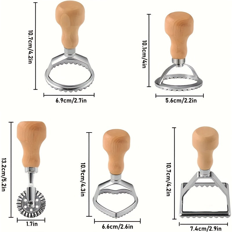 13pcs Dumpling Maker Set with Wooden Handles - Versatile Ravioli, Lasagna, And Pierogi Cutter Tools, Includes Stamp Makers, Circular Dumpling Molds, And Pastry Spoons - Ideal for Homemade Pasta And Pierogi