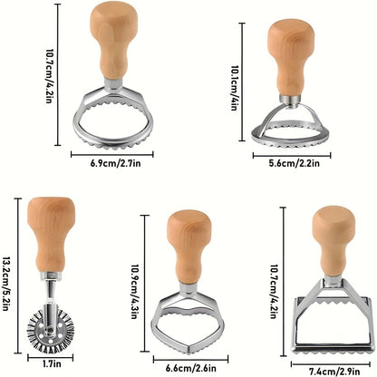 13pcs Dumpling Maker Set with Wooden Handles - Versatile Ravioli, Lasagna, And Pierogi Cutter Tools, Includes Stamp Makers, Circular Dumpling Molds, And Pastry Spoons - Ideal for Homemade Pasta And Pierogi