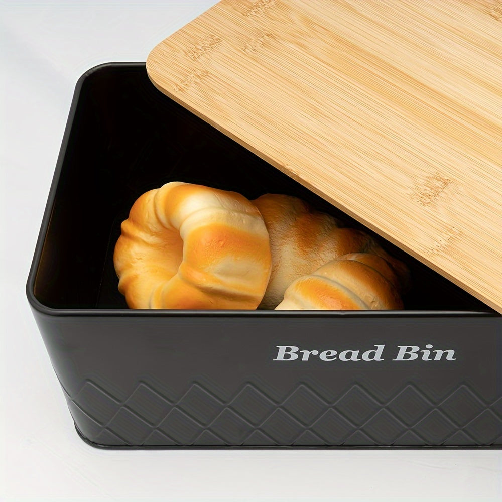 Black Bread Bin with 3 Canister Sets for Tea, Sugar, Coffee Containers