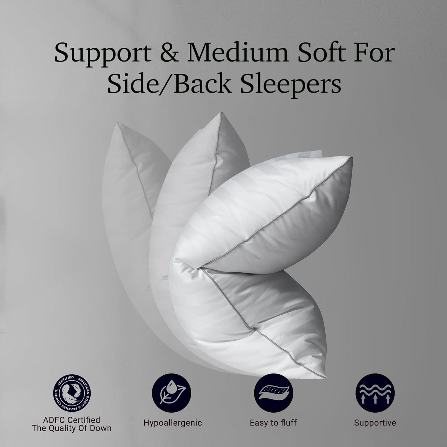 Hotel Grand White Feather Down Queen Size Pillows Set of 2, 500 Thread Count Bed Pillows Soft Hypoallergenic 100% Cotton Breathable Hotel Collection Back/Side Sleeping Bed Pillows, 2 Packs