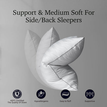 Hotel Grand White Feather Down Queen Size Pillows Set of 2, 500 Thread Count Bed Pillows Soft Hypoallergenic 100% Cotton Breathable Hotel Collection Back/Side Sleeping Bed Pillows, 2 Packs