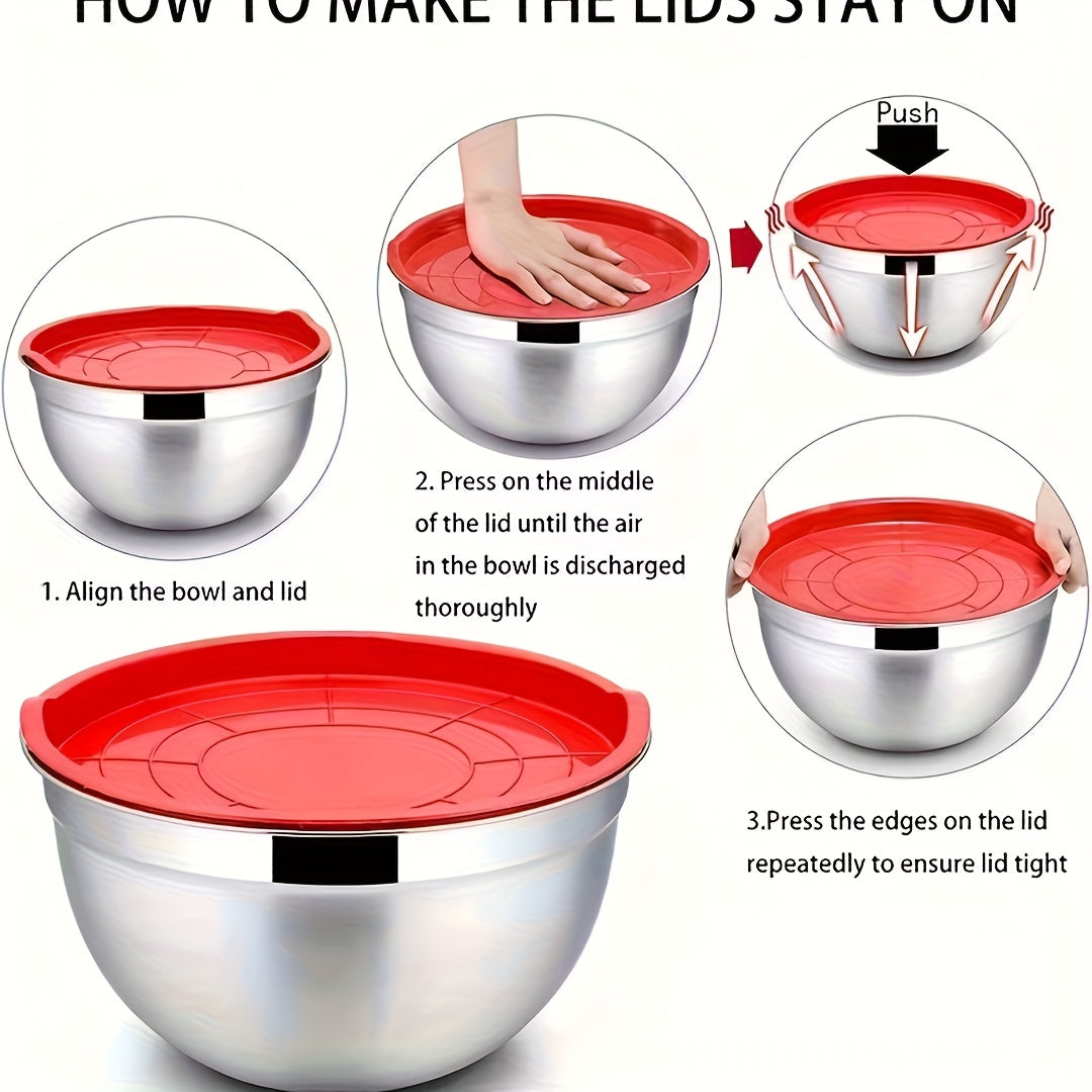 Mixing Bowl with Airtight Lid, Set Of 14 Stainless Steel Bowls (7 Bowls And 7 Lids), Sizes 4.5, 4, 3.5, 2.1, 1.5, 0.7QT, Perfect for Mixing And Serving, Stainless Steel Bowl Set, Stainless Steel Basin Set, Kitchen Utensils. Tableware.