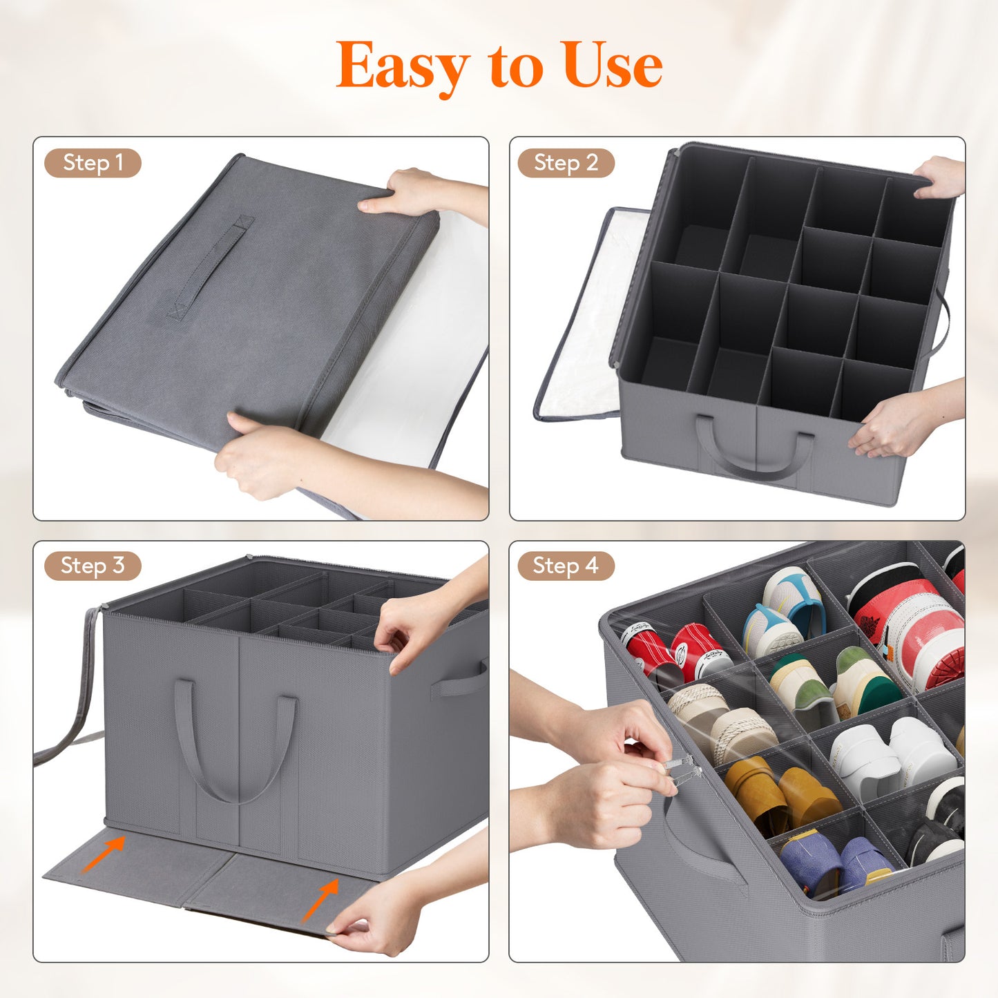 Large Shoe Box Storage Containers with Clear Cover and Reinforced Handles, Open Storage Bins,Shoe Storage Organizer for Closet, Fits 12-16 Pairs, Foldable Storage Bins Fit for Boots Heels Sneakers, 1/2/3 Pack