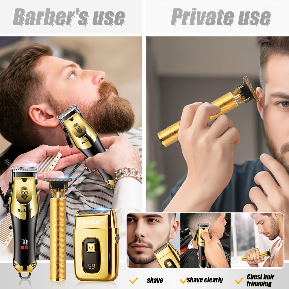 [WEEME 4pcs/3pcs/2pcs Men'S Professional Golden Hair Clipper And Trimmer Set] Wireless Hair Clipper Men'S Hair Cutting Kit Easy to Trim Hair And Beard Precise Comfort USB Charging, Holiday Gift for Dad for Boyfriend, Perfect Father'S Day Present