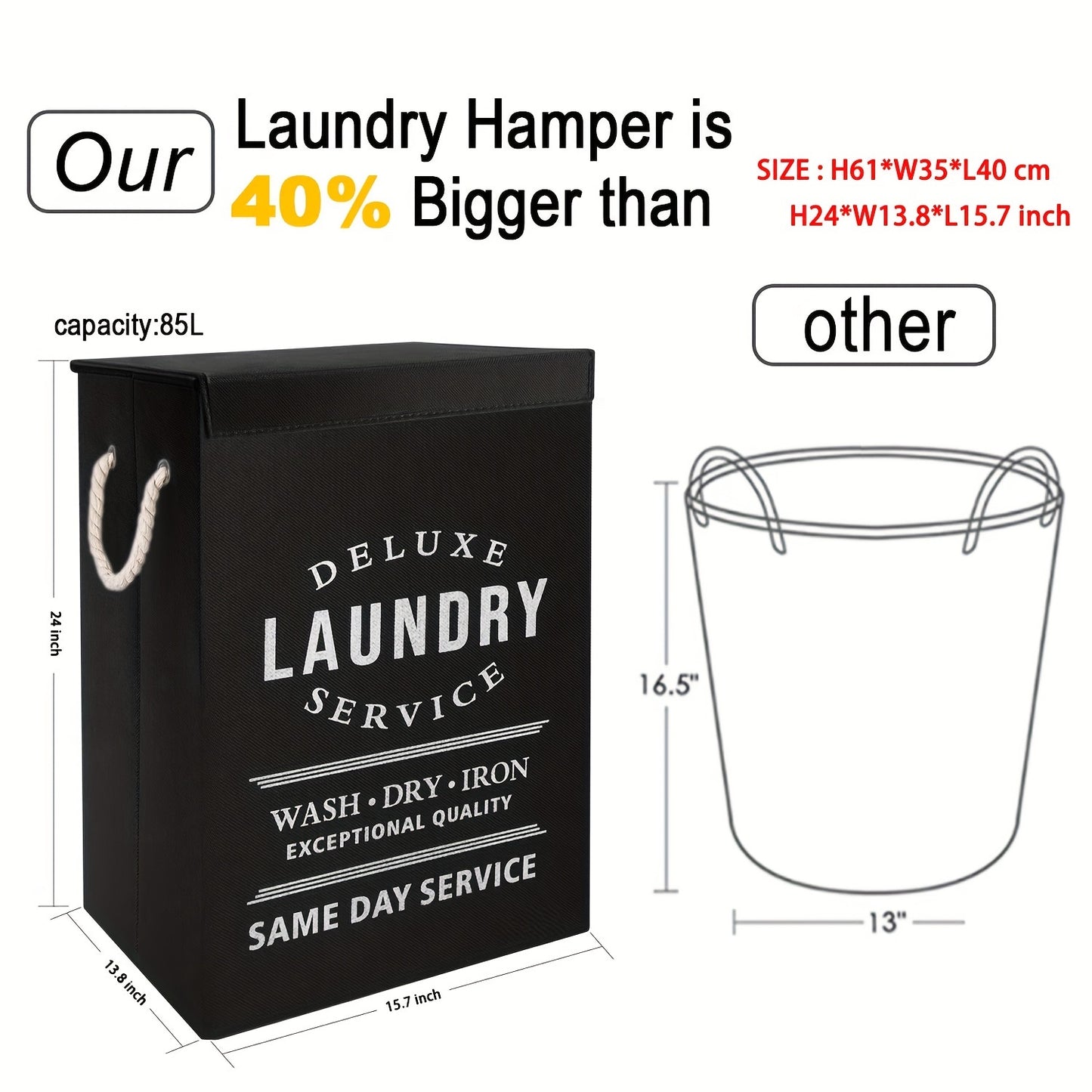 Laundry Basket with Lid, 22.45gal Large Deluxe Laundry Baskets - Collapsible Foldable Laundry Hamper Big Storage Basket Bin for Clothes Washing Bedroom Organizer Toy Collection (Black)