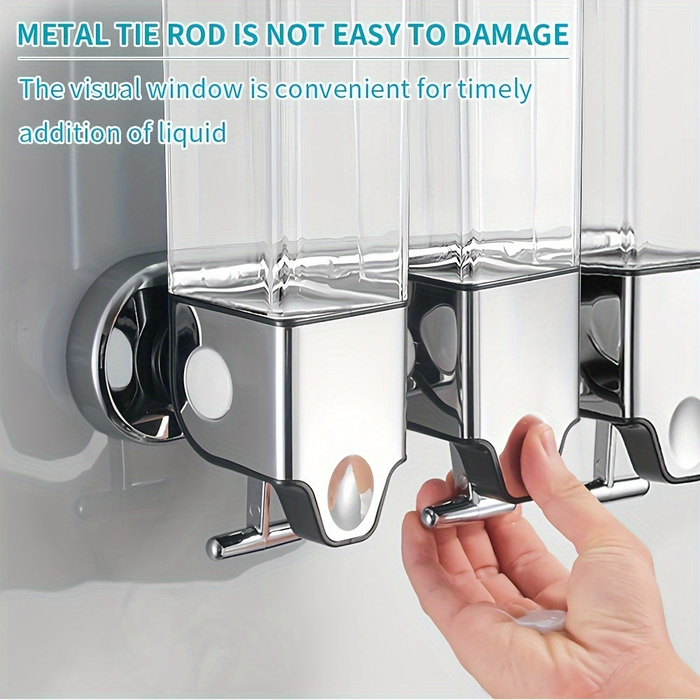 Shampoo, Shower Gel and Conditioner Dispenser Drill Free with Adhesive.No-Drill 3pcs 16.91oz Wall Mounted soap Dispenser for Bathroom and Kitchen.