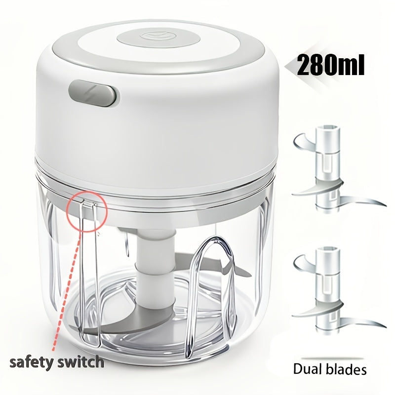 9.47oz USB Rechargeable Electric Mini Food Processor & Meat Grinder - Powerful Motor, Wireless Portable Chopper Suitable for Garlic, Vegetables, Meat, Fruit, Ginger, Chili, Small Blender for, Office, Travel, Compact USB- Device