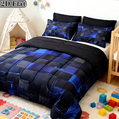 2D Flat Tog 3 3pcs Kid Super Soft, Breathable, Fashionable And Tech-savvy Checkered Thickened Quilt Set (1 Quilt +2 Pillowcases Without Pillow Core) Four Seasons Bedroom Dormitory Home Twin/queen/king