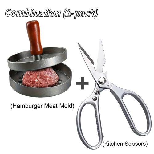2pcs Heavy-Duty Non-Stick Burger Press with Heavy Press Mechanism & Round Patty Maker Mold - Heavy Duty Sharp Cooking Shears Suitable for Beef, Chicken, Fish, Poultry - Hamburger Press for & Professional Kitchens
