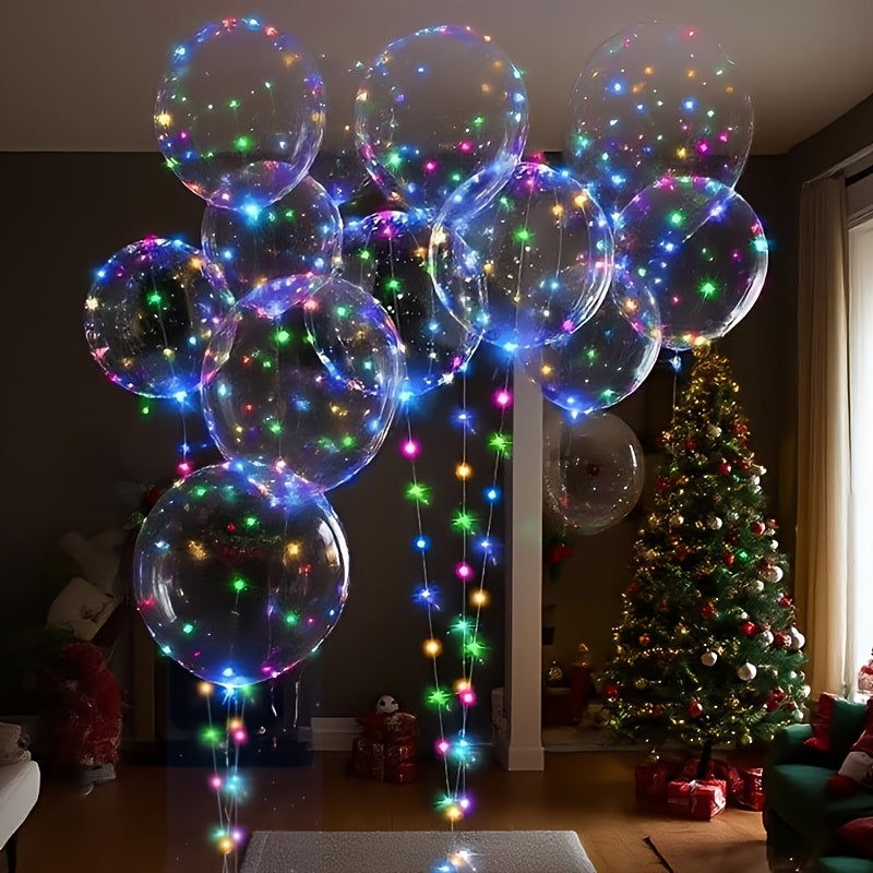 20pcs (10pcs LED Lights with 10pcs 20inch LED Light Up Bobo Balloons)String Lights Transparent Balloons for Birthday Wedding Christmas Party Easter Mother's Day Graduation Decor Decorations. 2*AA Batteries And Helium Not Included