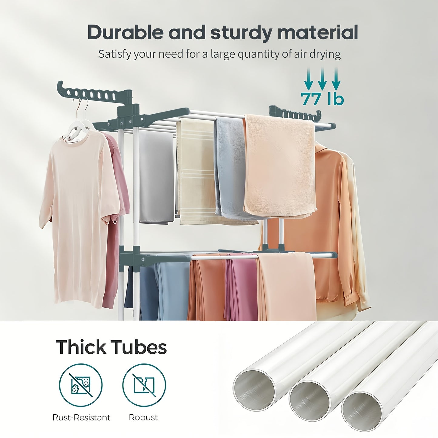 4-Tier Large Clothes Drying Rack - Foldable Frame with Smooth Rolling Casters - Holds 30+ Garments & Adjustable Shelf Heights - Sturdy Metal Laundry Organizer for Small Spaces, Bathroom, Nursery, Drying Racks