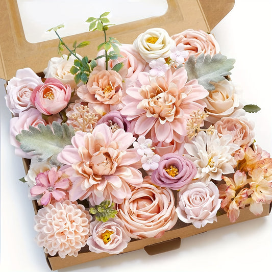 Artificial Roses Box Set for Wedding Bouquet, DIY Centerpiece & Home Decoration – Pink Valentine's Day Spring Flowers