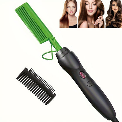 Hot Comb Hair Straightener Portable Ceramic Curler, Copper Hot Comb Heat Press Curl/ Straight Hair Styling Brush for Hair Beard Wig Wet and Dry Hair Styling Tools