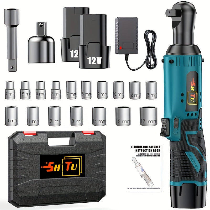 Wireless Electric Ratchet Wrench Set, Brushless Electric Ratchet Wrench, 12V Wireless Ratchet Kit, Car Repair Screw And Nut Removal, Angle Charging Wrench, With Battery And Quick Charger, Suitable For Home And Car Repair, Is A Holiday Gift For Men.