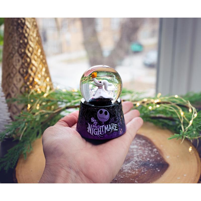 Nightmare Before Christmas Zero Light-Up Snow Globe – Disney Jack Skellington Dog Mini Collectible Snow Globe 3-Inch, LED Light-Up, Battery Included, Halloween Christmas Desk Decor Gift