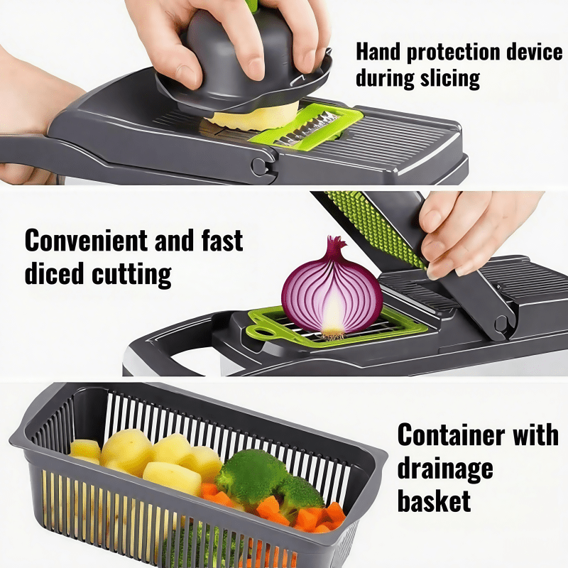 Vegetable Chopper, Onion Chopper, Mandoline Slicer, 18-in-1 Professional Food Chopper Multifunctional Vegetable Chopper And Slicer, Dicer, Adjustable Vegetable Cutter with Container (Gray)