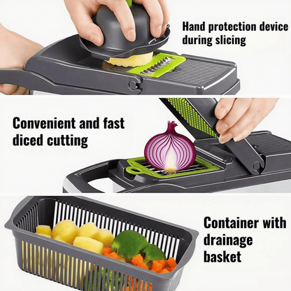 Vegetable Chopper, Onion Chopper, Mandoline Slicer, 18-in-1 Professional Food Chopper Multifunctional Vegetable Chopper And Slicer, Dicer, Adjustable Vegetable Cutter with Container (Gray)