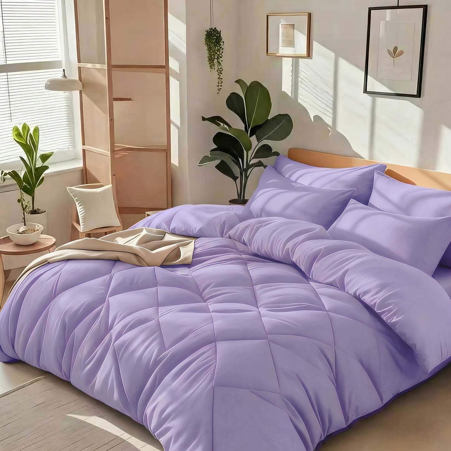 Cooling Comforter Set 2/3 Pcs – Soft Fluffy Microfiber Lightweight Breathable Quilt, Rhombus Grid Solid Color Bedding for All Seasons, Twin Queen King – Multiple Colors Available