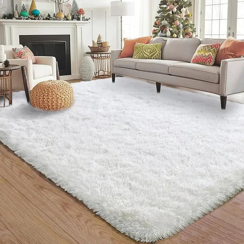 1pc White Fluffy Soft Living Room Large Carpet, Decorative Carpet, Suitable for Bedroom Dormitory, Washable Plush Carpet, Non-Slip Durable High Pile Carpet, Thanksgiving Gift, Christmas Gift