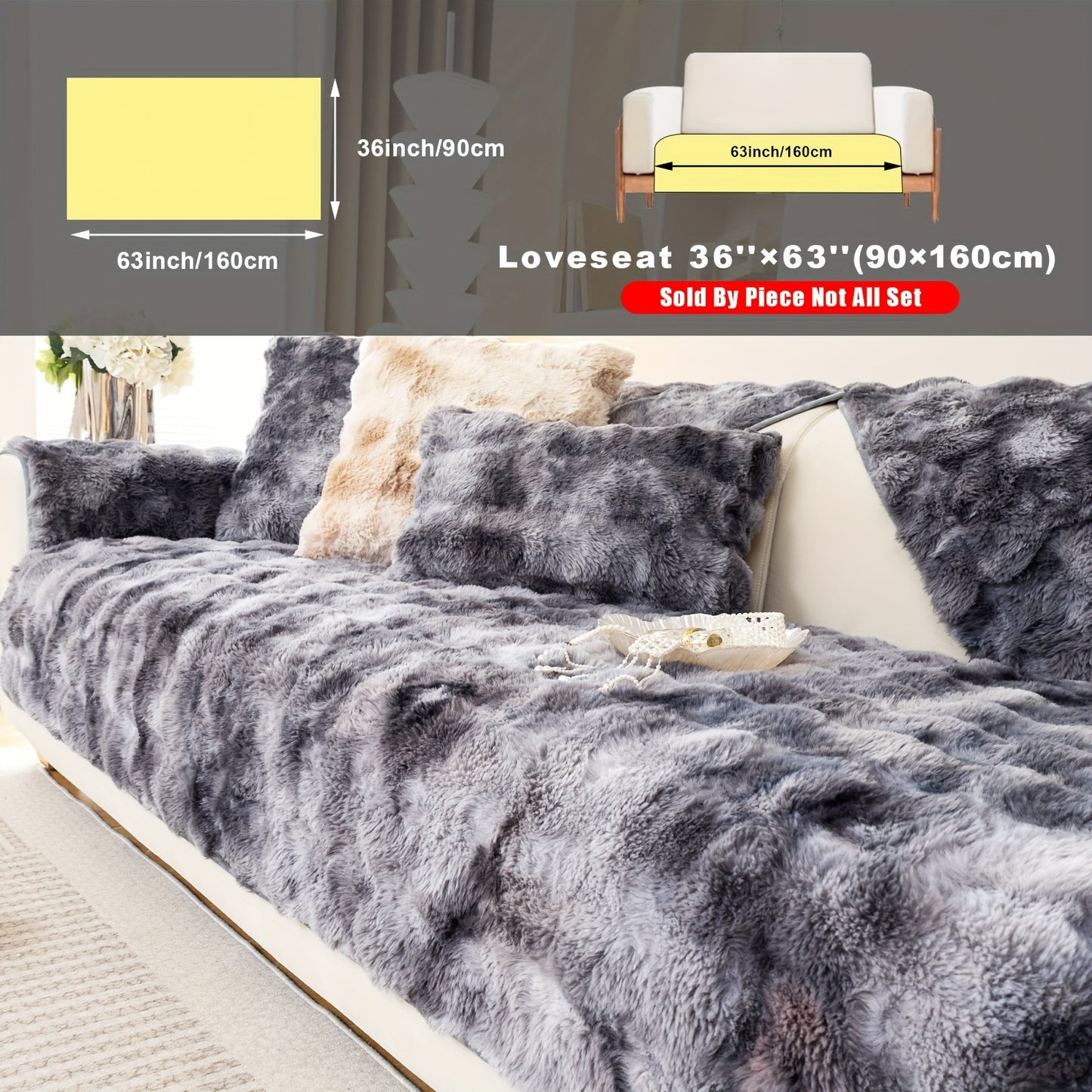 Faux Sofa Cover, Modern Gradual Change Lamb, Thick Fluff, Pet Friendly, Polyester Fiber, Machine Washable, No Printing, Dye Printing, 450-500g Fabric, Suitable for Single, Double, Triple and Combination Sofas