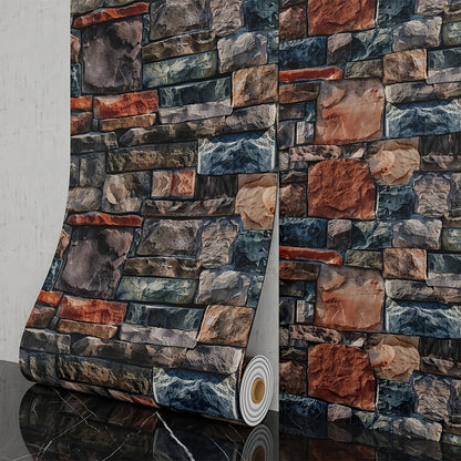 3D Brick Foam Wallpaper Self Adhesive Peel and Stick Wall Panels Waterproof PVC Rustic Brick Pattern Home Bathroom Kitchen Wall Decor Blue Brown Red 17.5in Wide