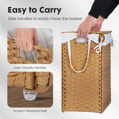 MCQ Sturdy & Stylish Laundry Hamper – Large Capacity Collapsible Rattan Storage Box with Lid Handles and Removable Liner, Sturdy Portable Woven BasketFoldable, Breathable for Home & Dorm