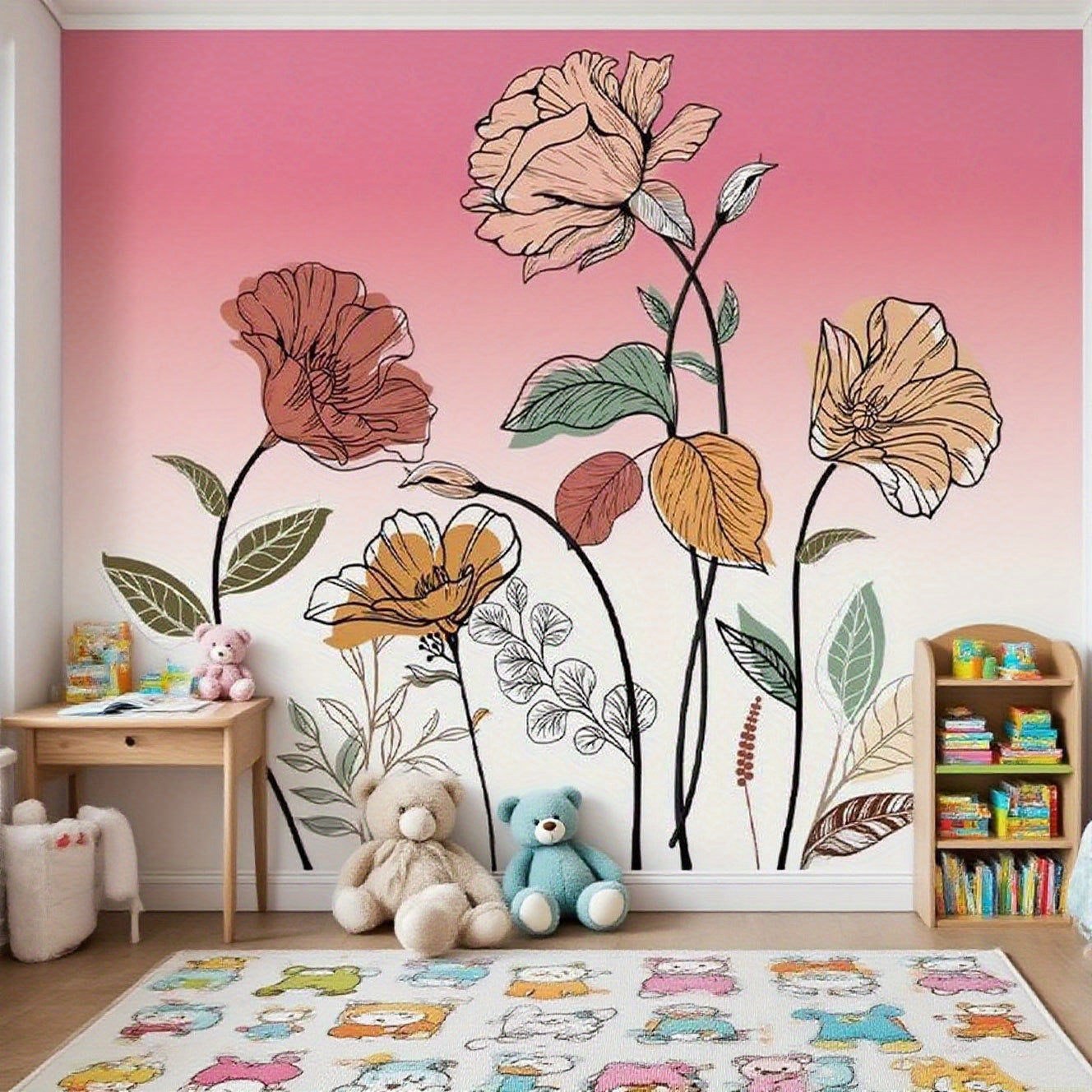 Bohemian Floral Wall Decals Featuring Wildflowers, Perfect for Decorating Living Rooms And Bedrooms. These Self-Adhesive Stickers Include Designs of Flowers And Fruits, Ideal for Enhancing The Walls of Your Living Space And TV Area