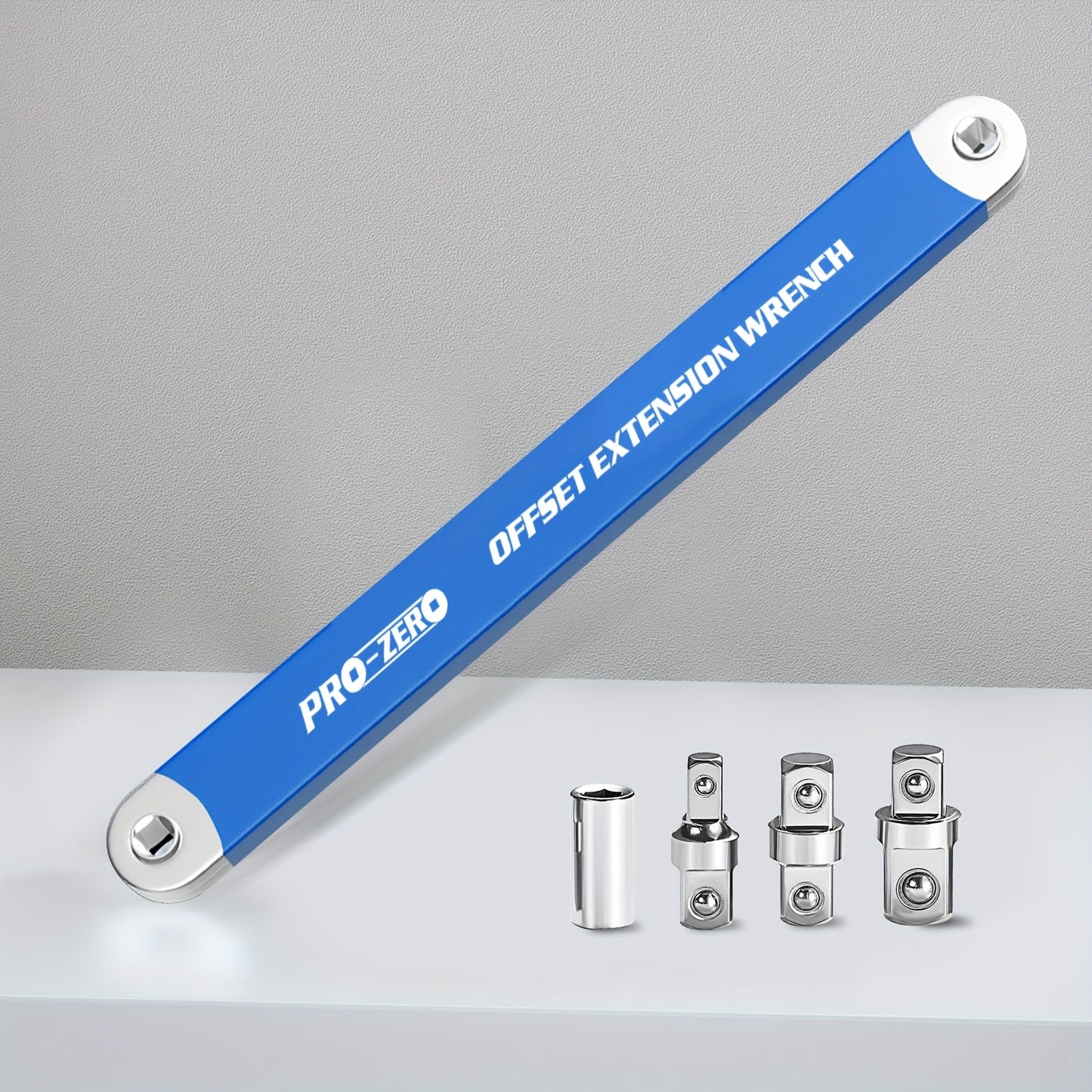 2-in-1 Multi-function Ratchet Offset Extension Wrench with 1/ 2", 1/ 4" And 3/ 8" Square Head Adapters for Use In Narrow Spaces. 180-degree Rotation, High Torque, Non-slip Handle, Durable Metal Material, Suitable for Small Universal Extension Wrenche