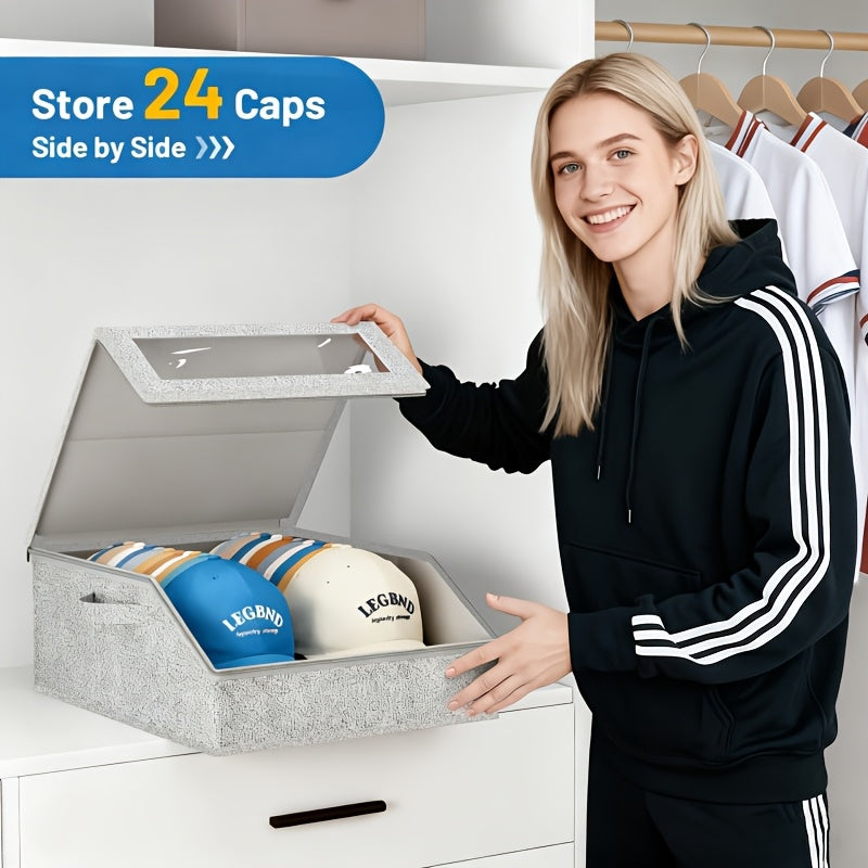 1/2 Pack Stackable Baseball Cap Storage Box, Holds 24 Caps, Dustproof, Sturdy Cardboard Hat Box For Storing Underwear, Socks, And Toys, Suitable For Men, Gray.