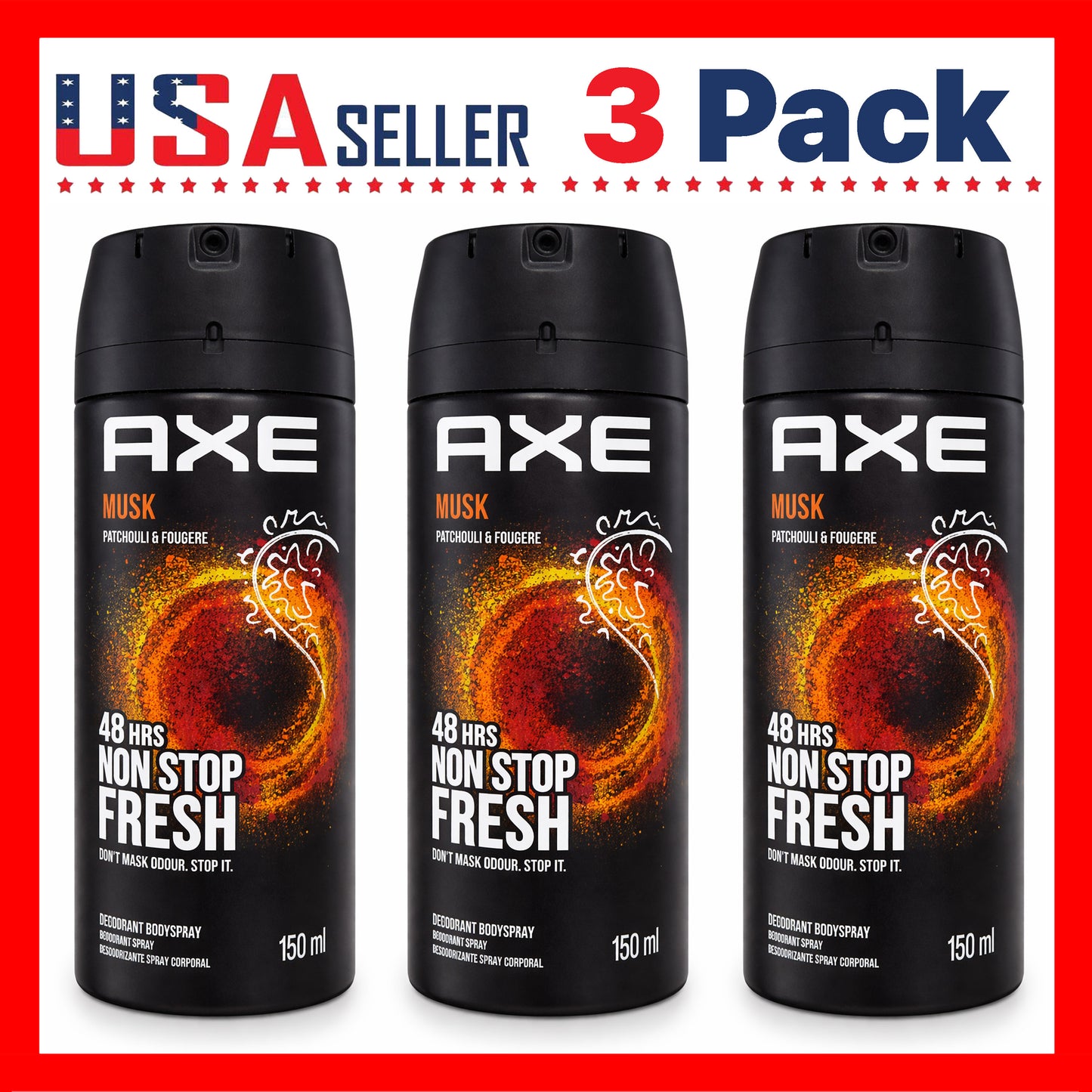 AXE Deodorant Body Spray Musk x [3 Pack] 5 oz (150 ml) Long-Lasting Fresh Scent for Men, Everyday Odor Protection, Confidence-Boosting Masculine Fragrance Spray, Daily Body Spray for Work, Gym, Travel & Casual Use