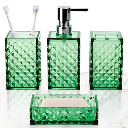 Bathroom Plastic Four Piece Set with Transparent Diamond Grid Pattern