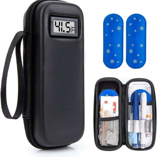 Insulin Cooler Travel Case with Temperature Display, Portable Diabetes Travel Case with 2 TSA Approved Ice Pack for Insulin Pen And Other Diabetic Supplies