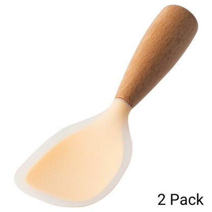 2 Pack Silicone Rice & Potato Server with Wooden Handle - Durable, Heat-Resistant Kitchen Spoon for Nonstick Pans and Cookers, Durable Standing Rice Spatula Serving Spoon for Grains