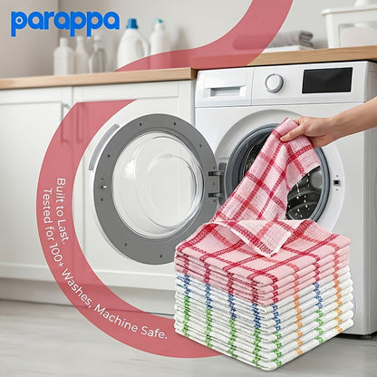 Kitchen Dish Cloths Set 12 Pcs – Super Absorbent Waffle Weave Dishwashing & Scrubbing Towels, Christmas Holiday Plaid Pattern, Assorted Colors, 12x12 Inch Reusable Cleaning Cloths