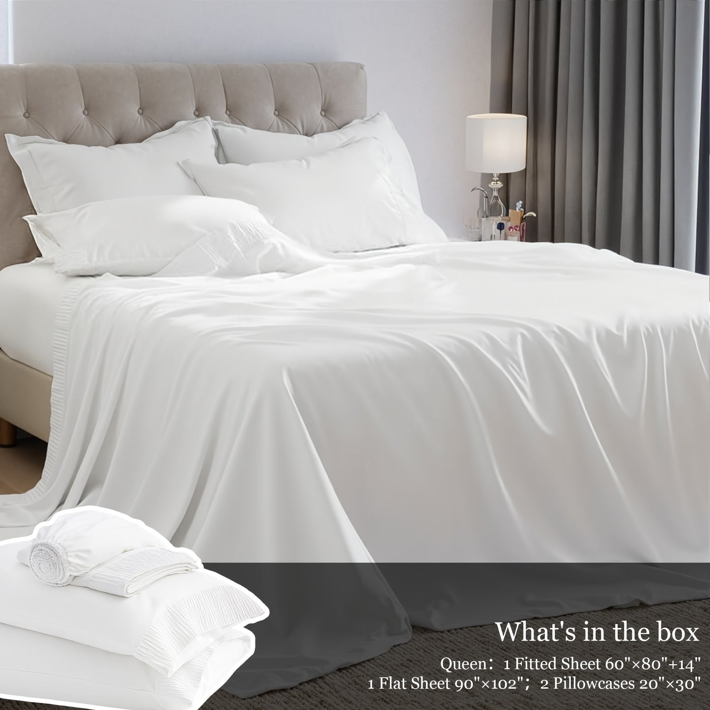 Queen Size 4pcs Sheet Set - Premium Ultra Soft & Breathable Bed Sheets - Cooling Hotel Luxury Bedding Collection - Includes 1 Flat Sheet, 1 Fitted Sheet & 2 Pillowcases - Wrinkle-Free, Easy Care - Cozy Comfort For All Seasons