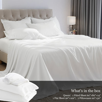 Queen Size 4pcs Sheet Set - Premium Ultra Soft & Breathable Bed Sheets - Cooling Hotel Luxury Bedding Collection - Includes 1 Flat Sheet, 1 Fitted Sheet & 2 Pillowcases - Wrinkle-Free, Easy Care - Cozy Comfort For All Seasons