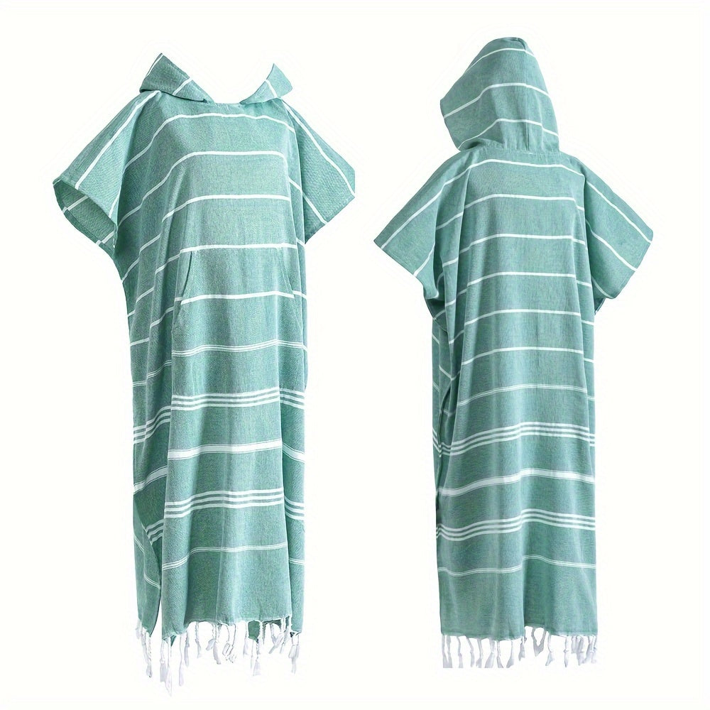 Turkish Wearable Beach Towel Sandproof Cotton Large Surf Poncho Hooded Wetsuit Changing Towel Quick Drying Sandproof, Thin Hooded Bathrobe, Lightweight, Suitable for Swimming, Bathing, Diving, Beach Surfing, Bathroom Accessory, Beach Essentials