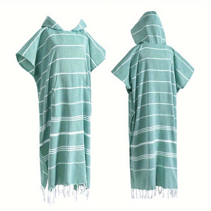 Turkish Wearable Beach Towel Sandproof Cotton Large Surf Poncho Hooded Wetsuit Changing Towel Quick Drying Sandproof, Thin Hooded Bathrobe, Lightweight, Suitable for Swimming, Bathing, Diving, Beach Surfing, Bathroom Accessory, Beach Essentials