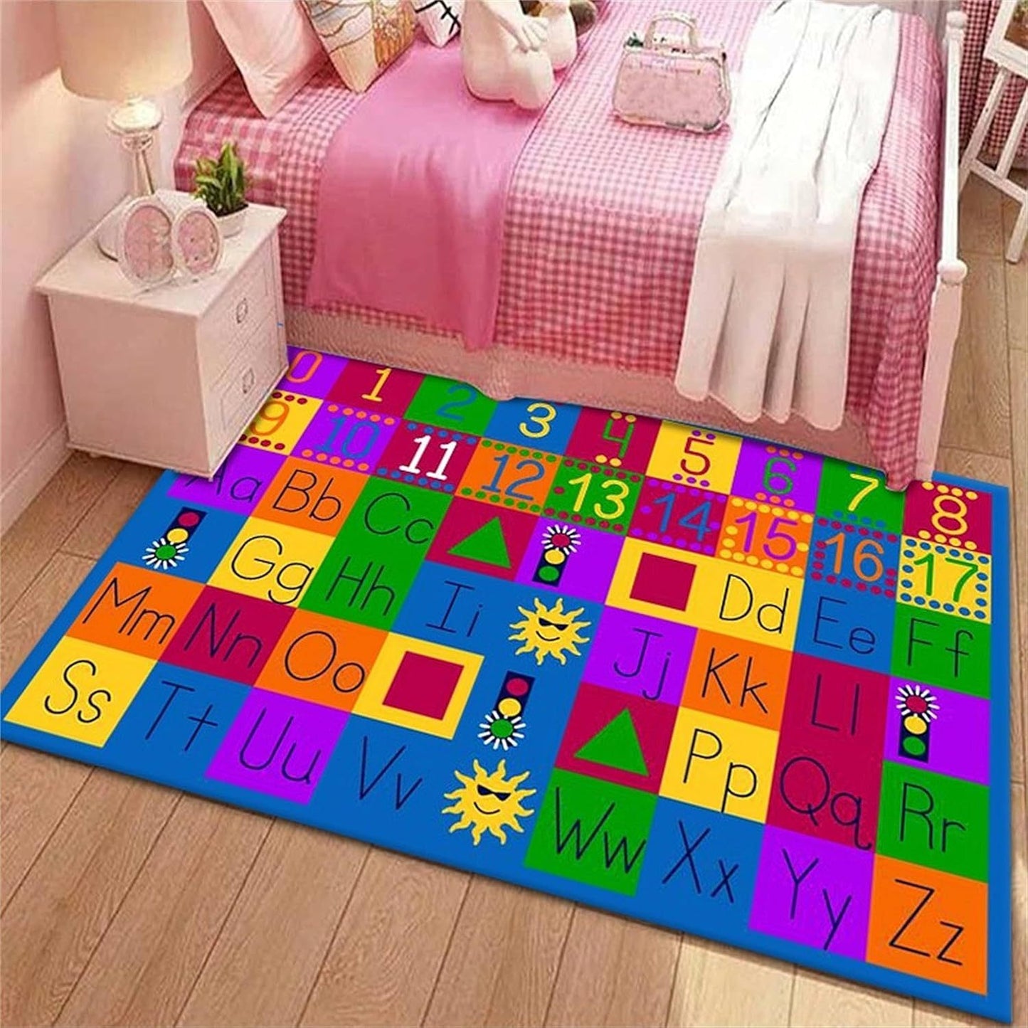 EGIDOO Educational Area Rug 120cm*180cm, 4x6ft, with ABC Numbers Math Symbols and Animal Shapes, Reading Alphabet Kids Rugs for Kindergarten Book Area, Colorful Classroom Playroom Carpets for Kitchen Home Office Dorm