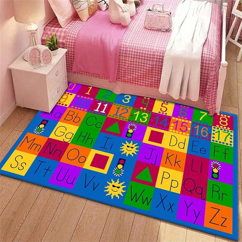 EGIDOO Educational Area Rug 120cm*180cm, 4x6ft, with ABC Numbers Math Symbols and Animal Shapes, Reading Alphabet Kids Rugs for Kindergarten Book Area, Colorful Classroom Playroom Carpets for Kitchen Home Office Dorm
