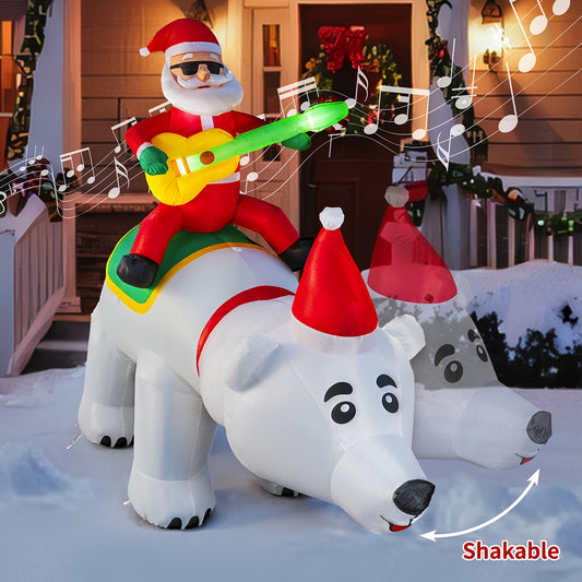 Christmas Inflatable Decoration with LED & Music – Head-Shaking Santa Claus on Polar Bear or Snowman, 7FT Blow Up Yard Decor with Recording Function, IP55 Outdoor Garden Lawn Party