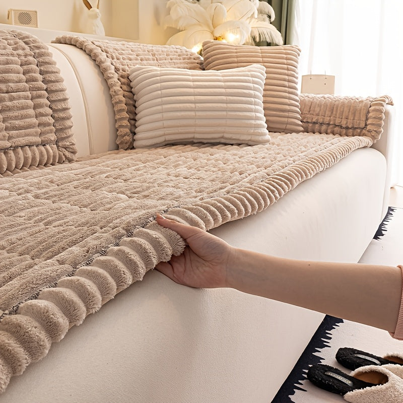 1pc Plush And Comfortable New Sofa Cushion, Washable, Easy to Install And Disassemble, Suitable for Home Protection Decorations Of Various Sofas | Wavy Edge Design | Soft And Sticky Velvet Texture