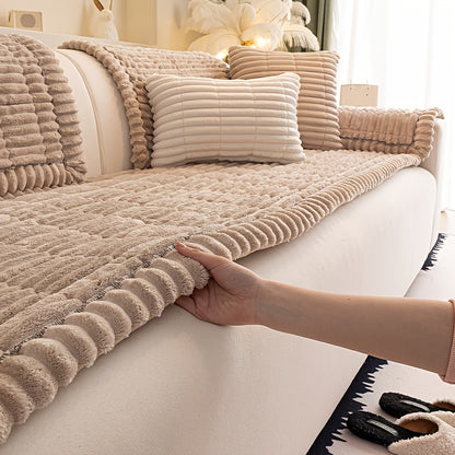 1pc Plush And Comfortable New Sofa Cushion, Washable, Easy to Install And Disassemble, Suitable for Home Protection Decorations Of Various Sofas | Wavy Edge Design | Soft And Sticky Velvet Texture
