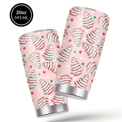 Christmas Tree Cookie Design Coffee Mug, Stainless Steel Insulated Tumbler With Lid & Straw, Beverage Container & Travel Cup For Hot & Cold Drink, 20oz Camping Drinkware, Ideal Gift For Women, Birthday, Holiday, Thanksgiving Day, Halloween