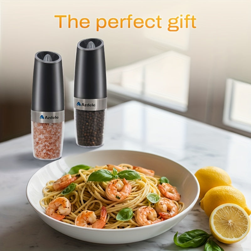2pcs Gravity-sensing Electric Salt And Pepper Grinder Set, Battery-powered LED Light, One-hand Operation, Local Fast Delivery, Adjustable Coarseness Grinder, Black Kitchen Gadget, Salt And Pepper Grinder Electric 2pcs, Birthday Gift,