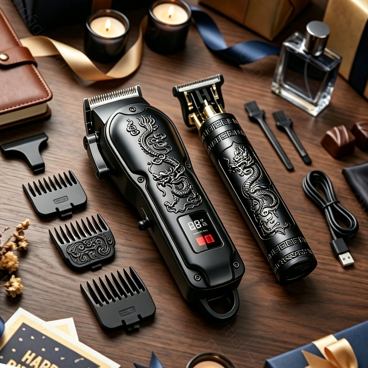 [USB Precision Trimmers] 2pcs/4pcs Men's Electric Hair Clipper & Nose Trimmer Shaver Set - Wireless USB Professional Clippers Suitable for Personal Use, Hairdressing, USB- Precision Trimmers Gift for Barber Tools