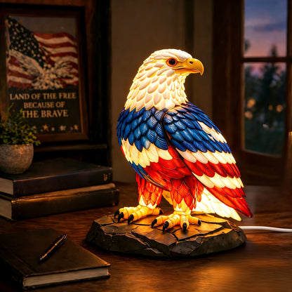 Boho Retro Stained Eagle Night Light – 3D Resin Animal Table Lamp, Vintage Colorful Stained Glass Effect Desk Light for Bedroom Home Decor, Creative Birthday Christmas Gift for Eagle Lovers