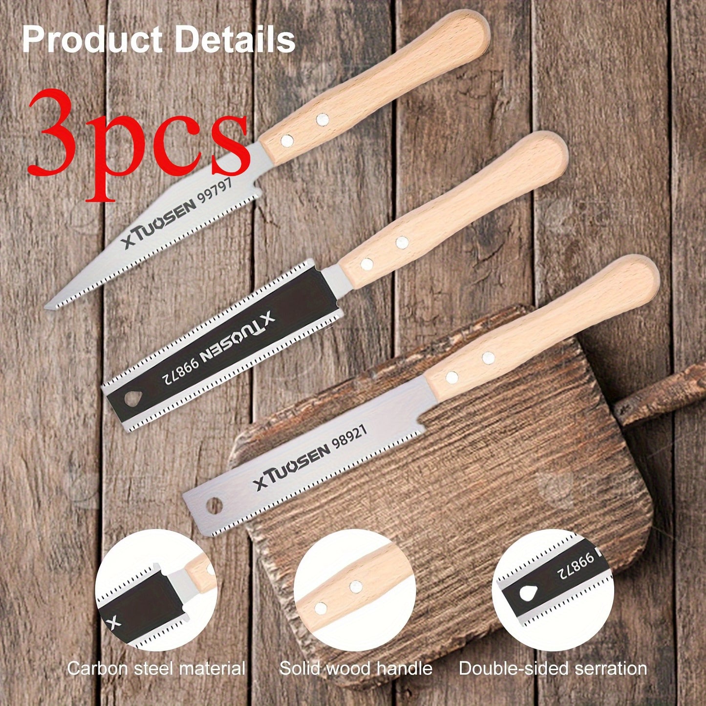 Three-piece Japanese pull saw, woodworking saw, hand saw, double-sided saw, three-speed saw, tenon saw, hardwood fine tooth, small hand saw, fine saw, tenon hand saw, flush cutting saw for woodworking, double-edged woodworking hand saw for trimming